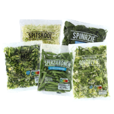 Spitskool, spinazie,
sperziebonen, snijbonen
of prei fijn zak à 200 gram
of andijvie zak à 250 gram